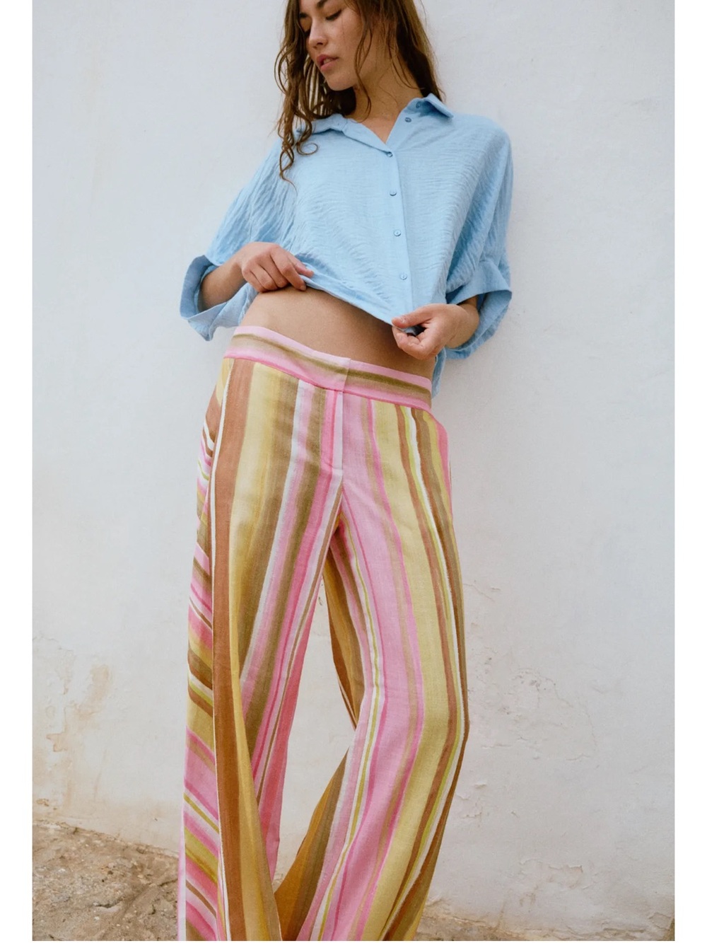 Zara STRIPED WIDE LEG PANTS